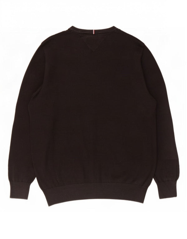 Tommy Hilfiger Mens V-Neck Jumper Sweater Large Black Cotton