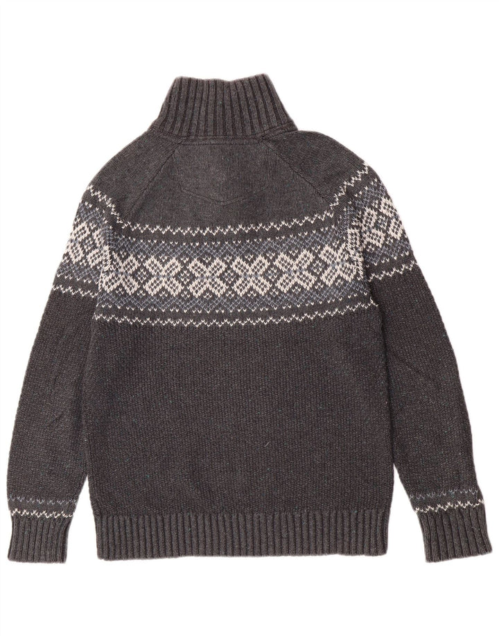 Fat Face muški džemper s dugmadima i izrezom Srednje sivi Fair Isle Classic