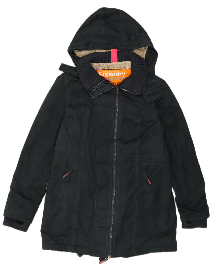 Superdry Womens The Windparka Parka Jacket UK 16 Veliki crni poliester