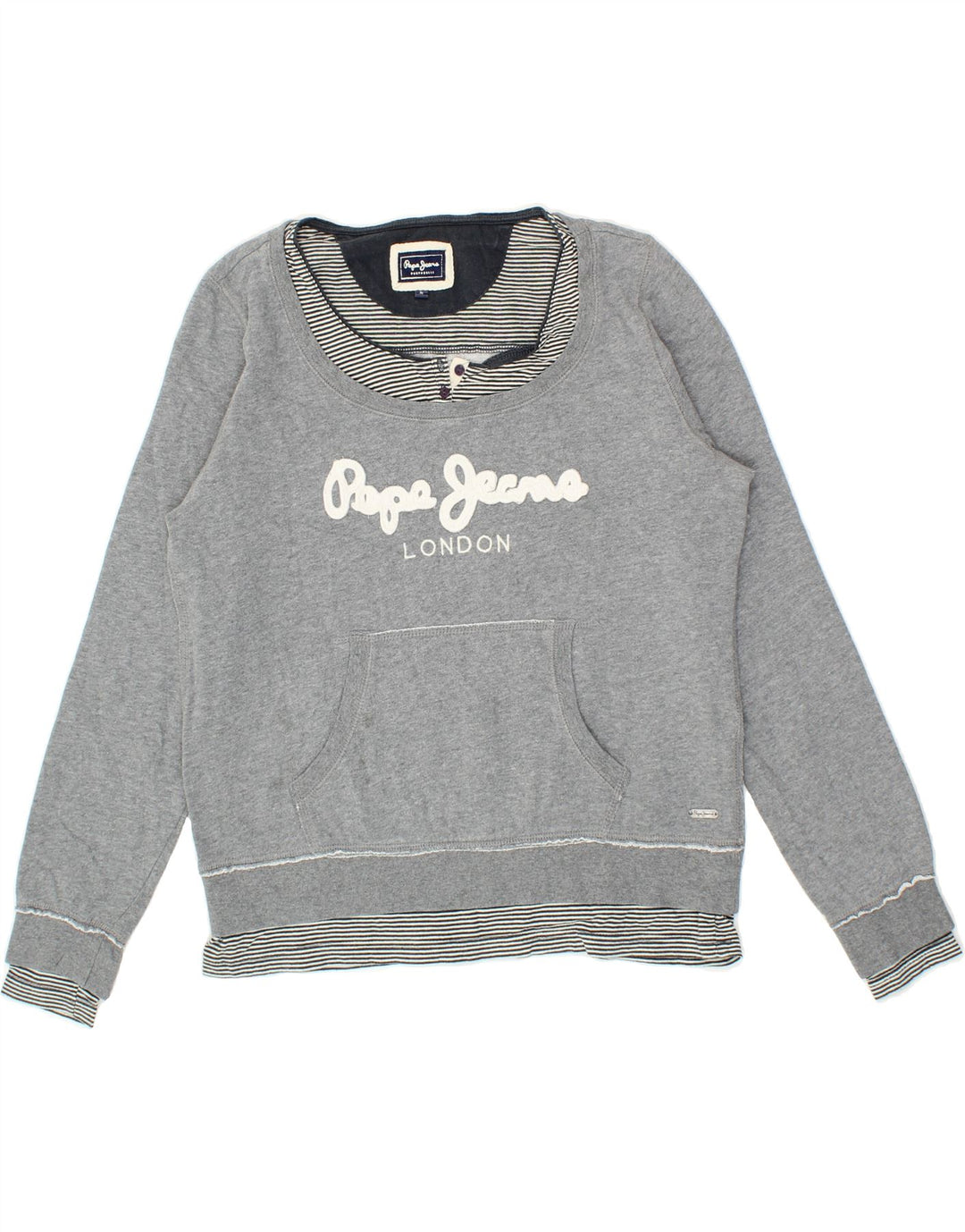 PEPE JEANS Womens Sweatshirt Jumper UK 14 Medium Grey Cotton Vintage PEPE Jeans and Second-Hand PEPE Jeans from Messina Hembry 
