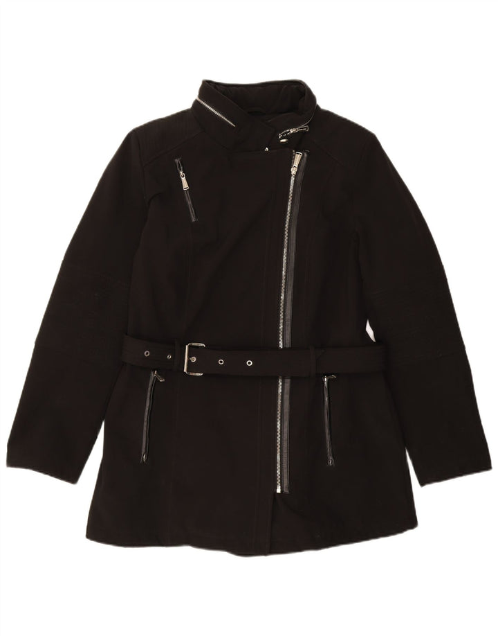 MICHAEL KORS Womens Overcoat UK 16 Large Black Cotton