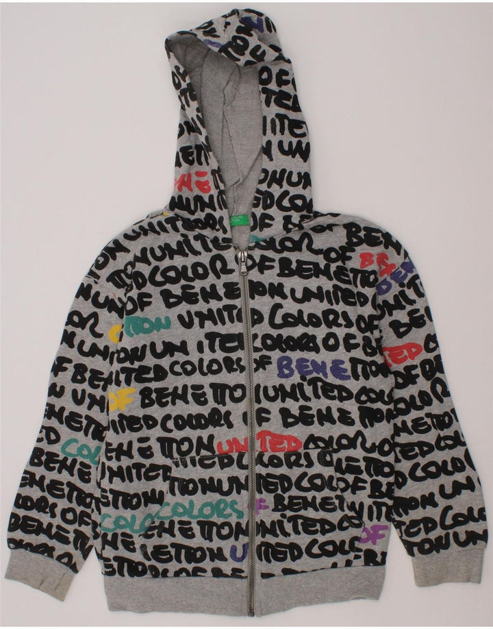 BENETTON Boys Abstract Pattern Zip Hoodie Sweater 6-7 Years Small Grey Vintage Benetton and Second-Hand Benetton from Messina Hembry 