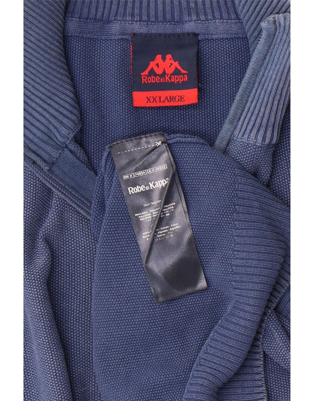 KAPPA Mens Zip Neck Jumper Sweater 2XL Blue Cotton Vintage Kappa and Second-Hand Kappa from Messina Hembry 