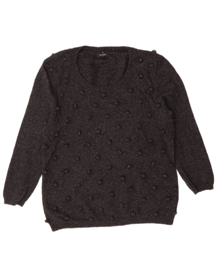 Hobbs ženski džemper s veznim izrezom UK 14 srednje crne vunene klasike