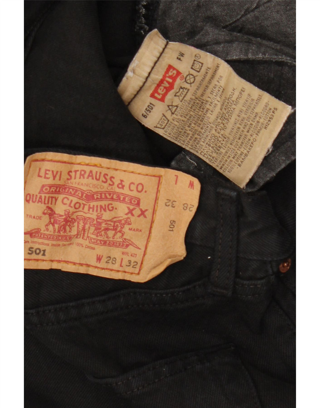 Levi's ženske 501 ravne traperice W28 L29 crni pamuk