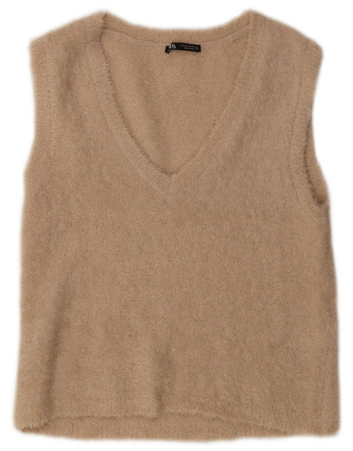 ZARA Womens Vest Tank Top UK 10 Small Beige Polyester