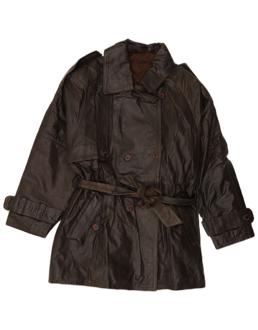 VINTAGE ženski kožni kaput s dvostrukim kopčanjem EU 38, srednje smeđa koža