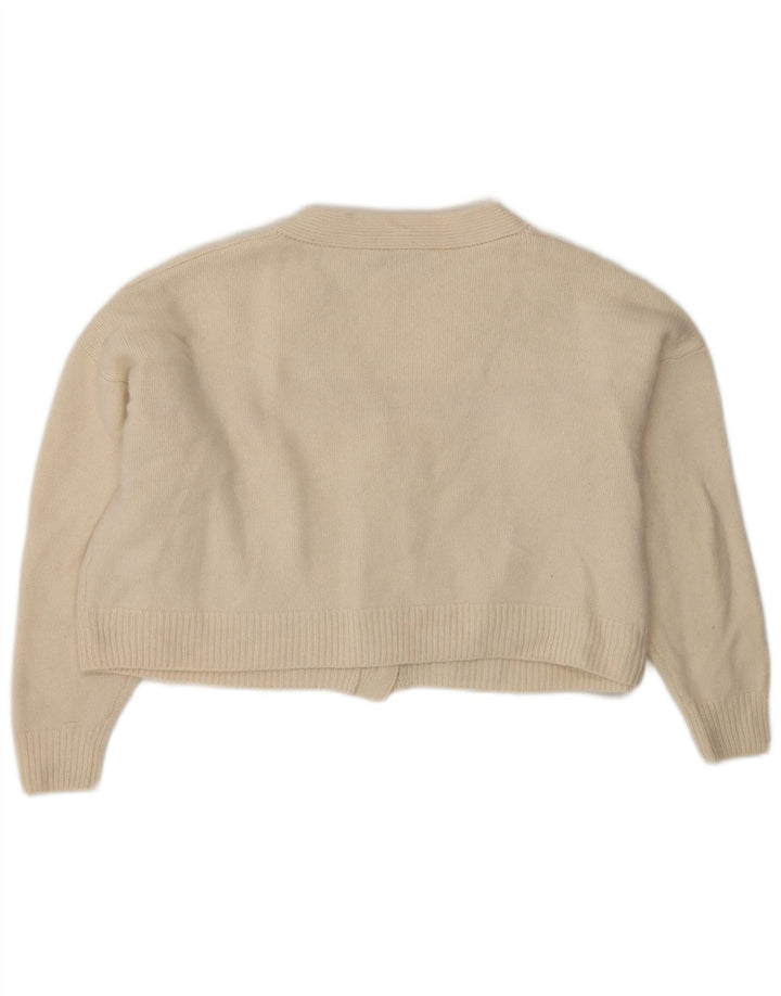 Zara ženski kratki kardigan pulover UK 10 Small Beige Wool