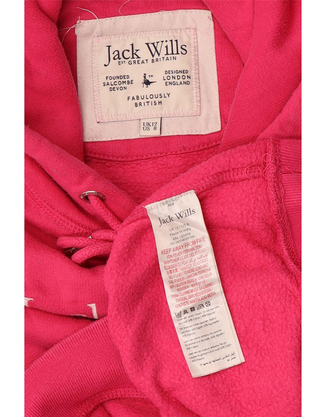 JACK WILLS Ženska prevelika skraćena majica s kapuljačom s kapuljačom UK 12 srednje ružičasta