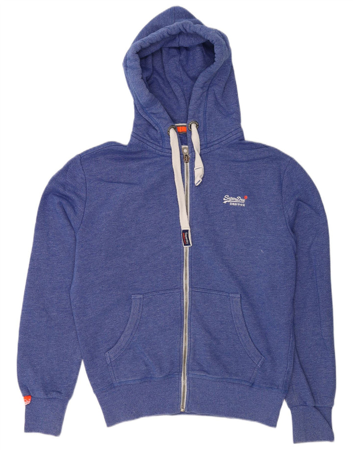 Superdry muški pulover s kapuljačom na patentni zatvarač srednje plavi pamuk