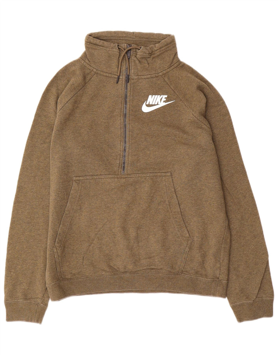 NIKE Womens Zip Neck Sweatshirt Jumper UK 14 Medium Khaki Cotton