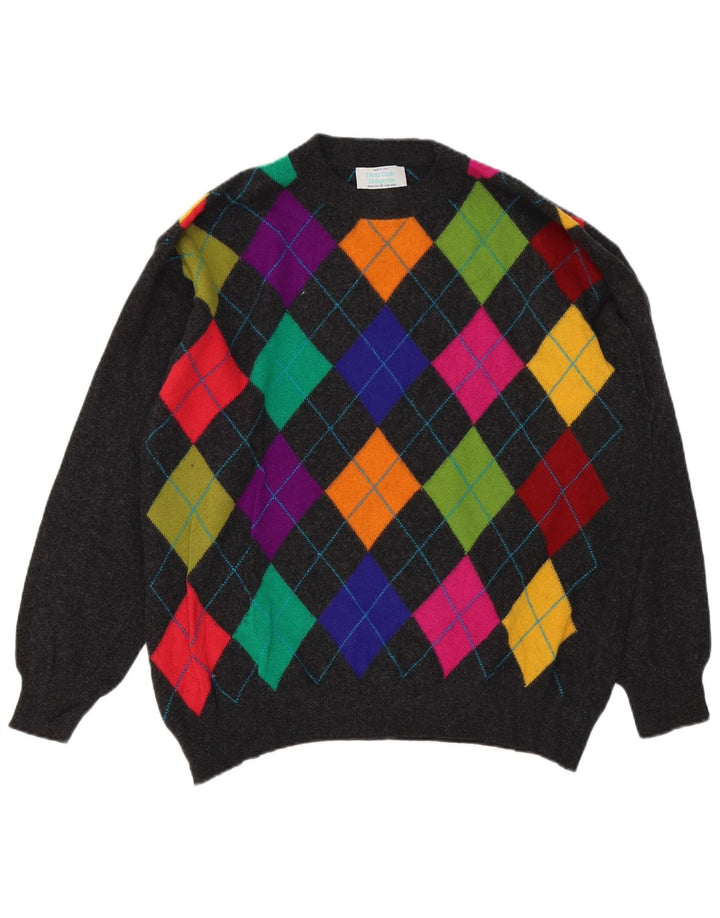 Benetton muški džemper s okruglim izrezom IT 50 Srednje sivi Argyle/Diamond