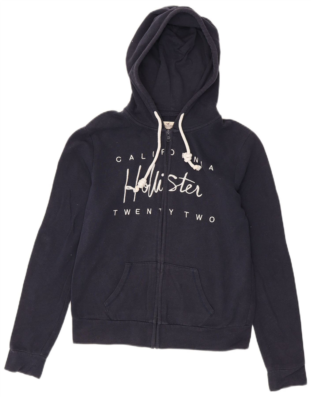 HOLLISTER Ženska majica s kapuljačom s grafičkim patentnim zatvaračem UK 10 Mali tamnoplavi pamuk