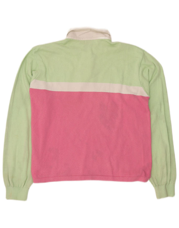 BENETTON Womens Polo Shirt UK 16 Large Green Colourblock Cotton