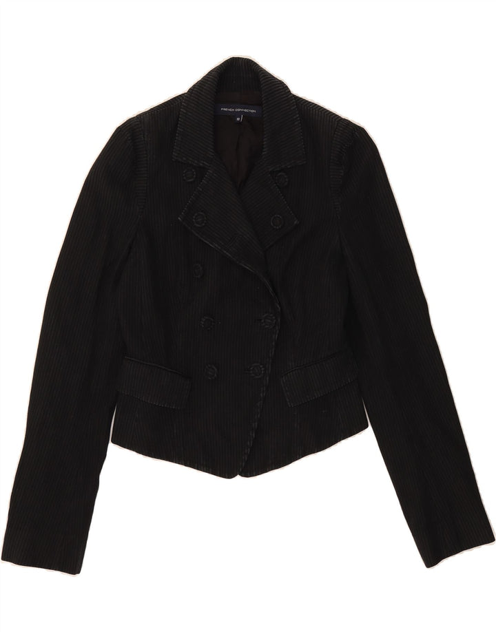 FRENCH CONNECTION Womens Crop Blazer Jacket UK 10 Small  Black Striped Vintage French Connection and Second-Hand French Connection from Messina Hembry 