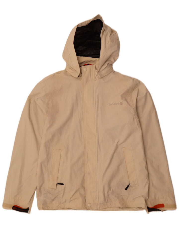 TIMBERLAND Mens Hooded Rain Jacket UK 36 Small Off White Nylon