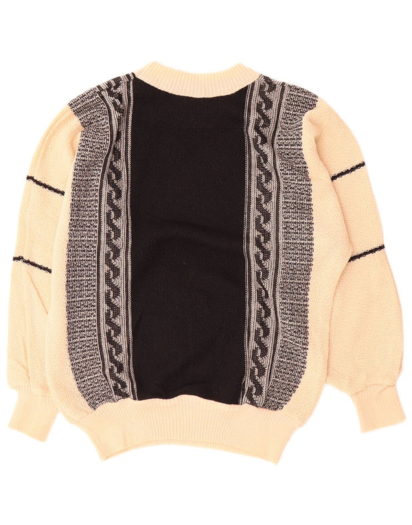 Vintage Womens Boat Neck Jumper Sweater UK 16 Large Beige Colourblock