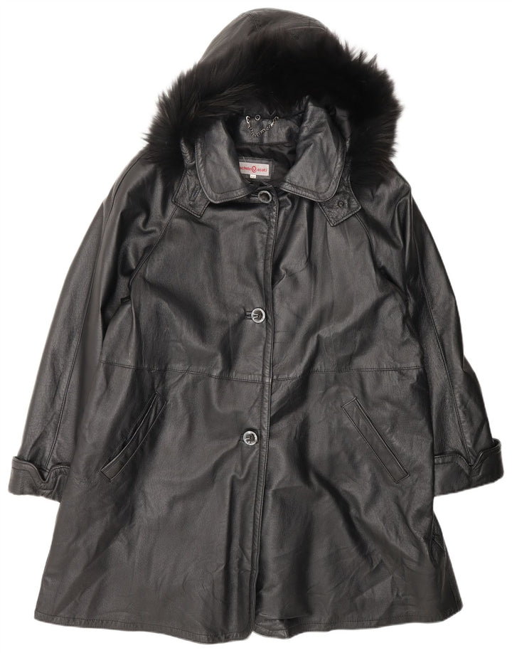 RACHELE@ASATI Womens Oversized Hooded Coat IT 44 Medium Black Leather