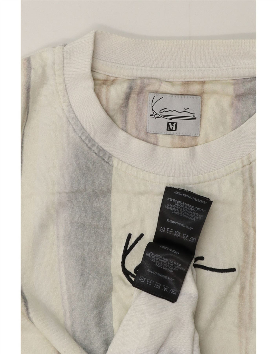 KARL KANI Muška majica kratkih rukava srednje veličine bež na pruge, pamuk