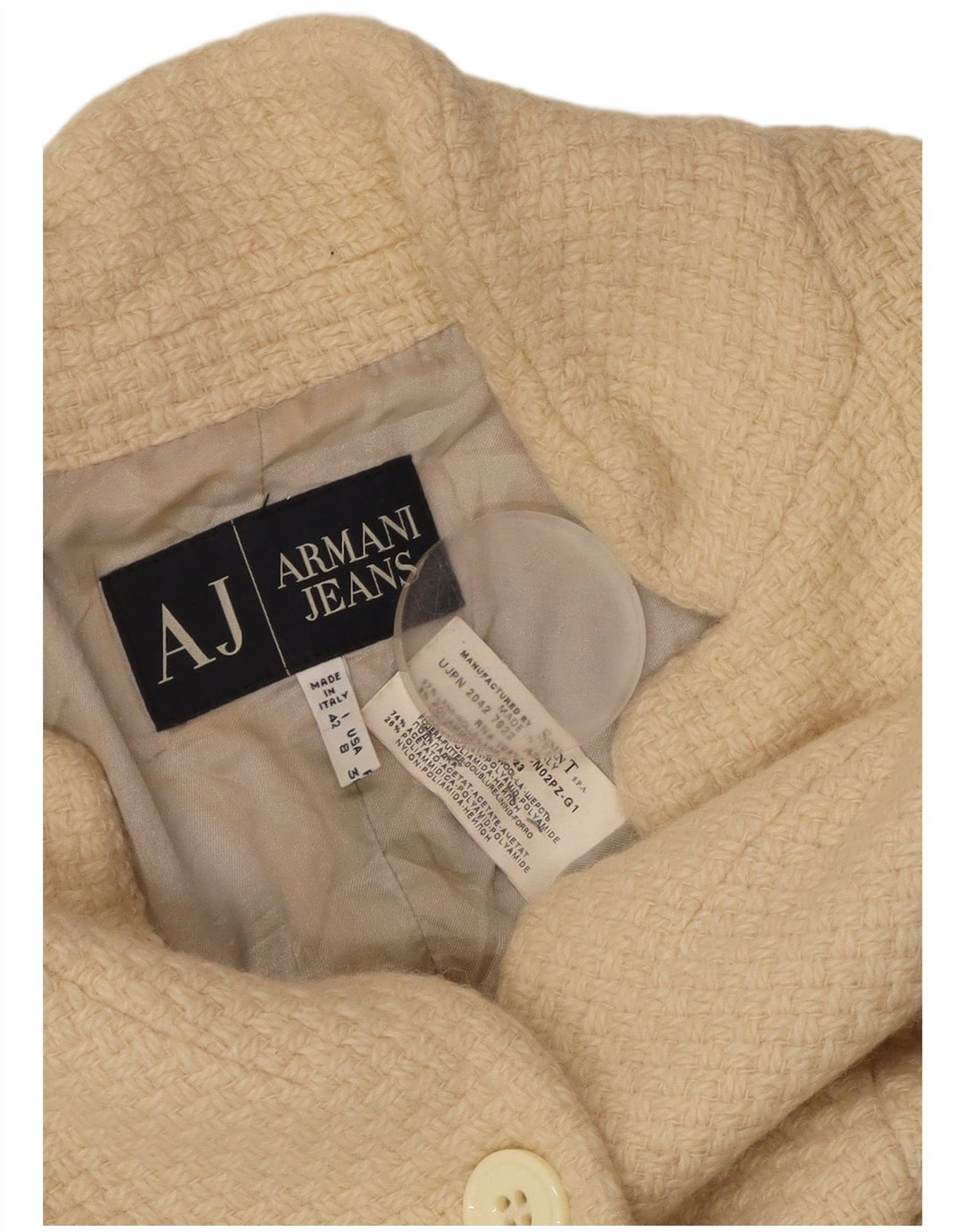 ARMANI JEANS Ženski kratki sako sa 3 gumba UK 12 Srednje bež vuna