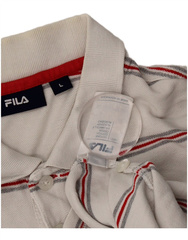 FILA Mens Polo Shirt Large White Striped Cotton