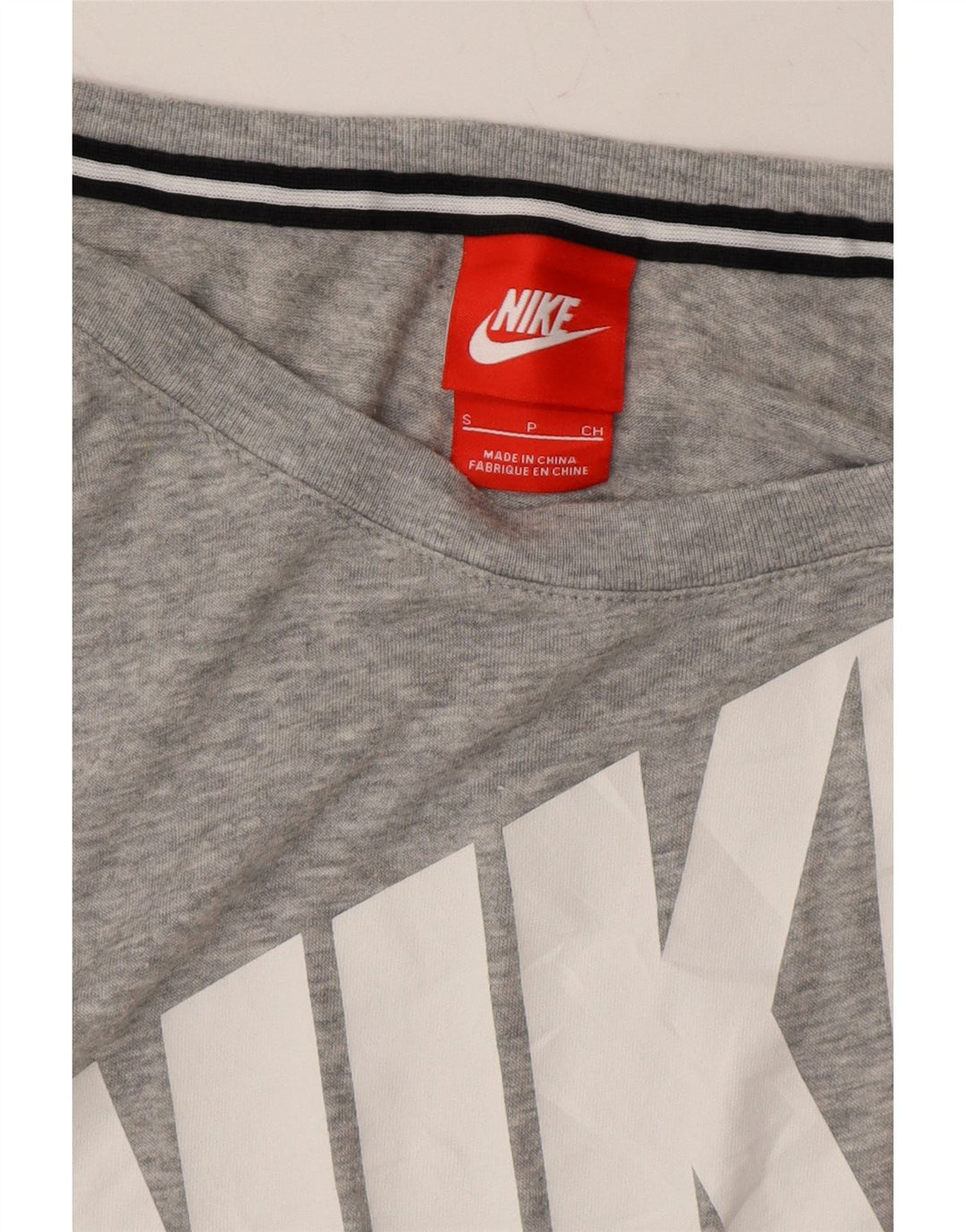 NIKE Womens Graphic Top Long Sleeve UK 10 Small Grey Polyester Vintage Nike and Second-Hand Nike from Messina Hembry 