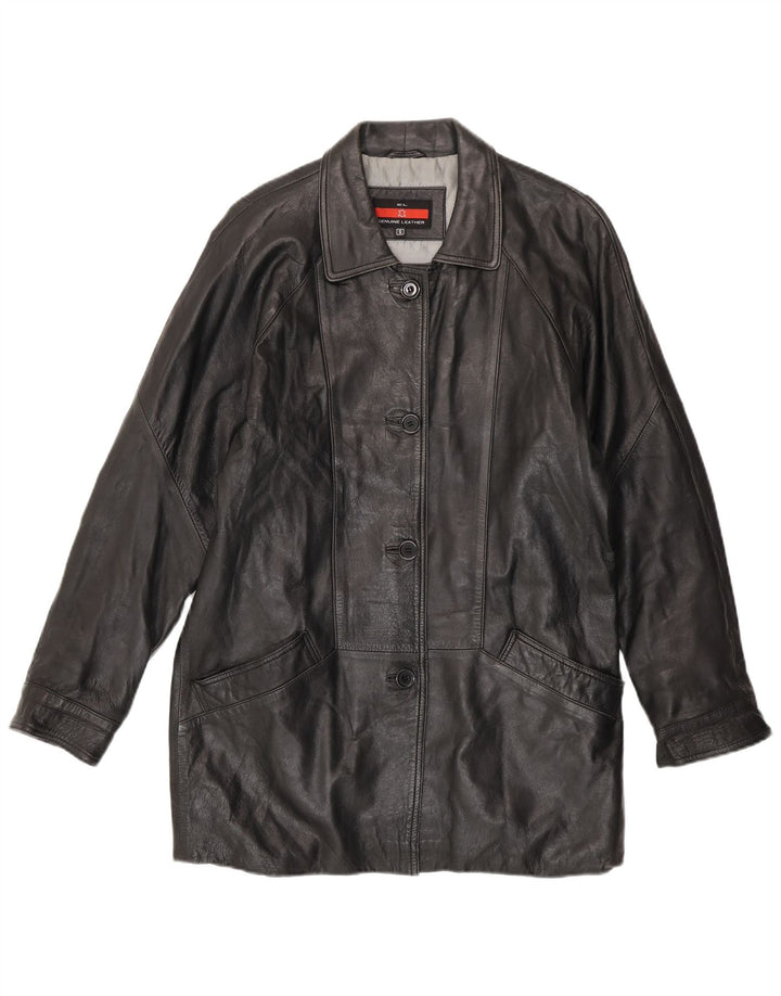 VINTAGE Womens Oversized Leather Jacket UK 10 Small Black Leather