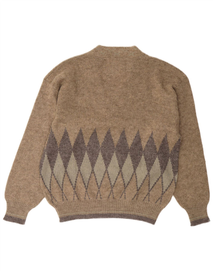 Vintage muški džemper s V-izrezom Veliki bež Argyle/Diamond