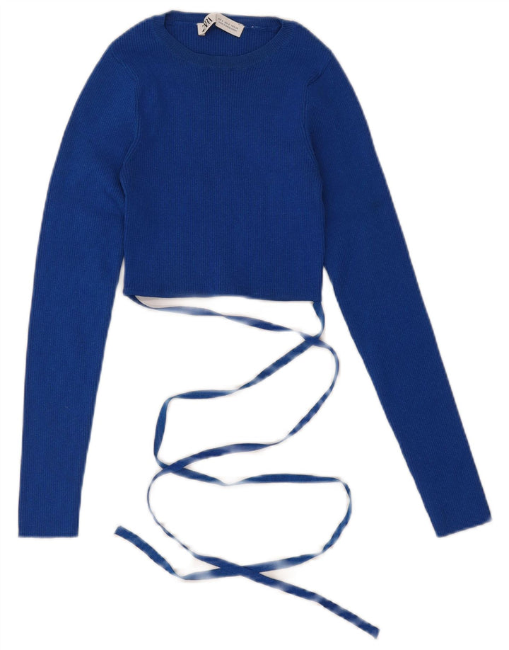 ZARA ženski pulover s kratkim izrezom UK 8 Mala plava viskoza