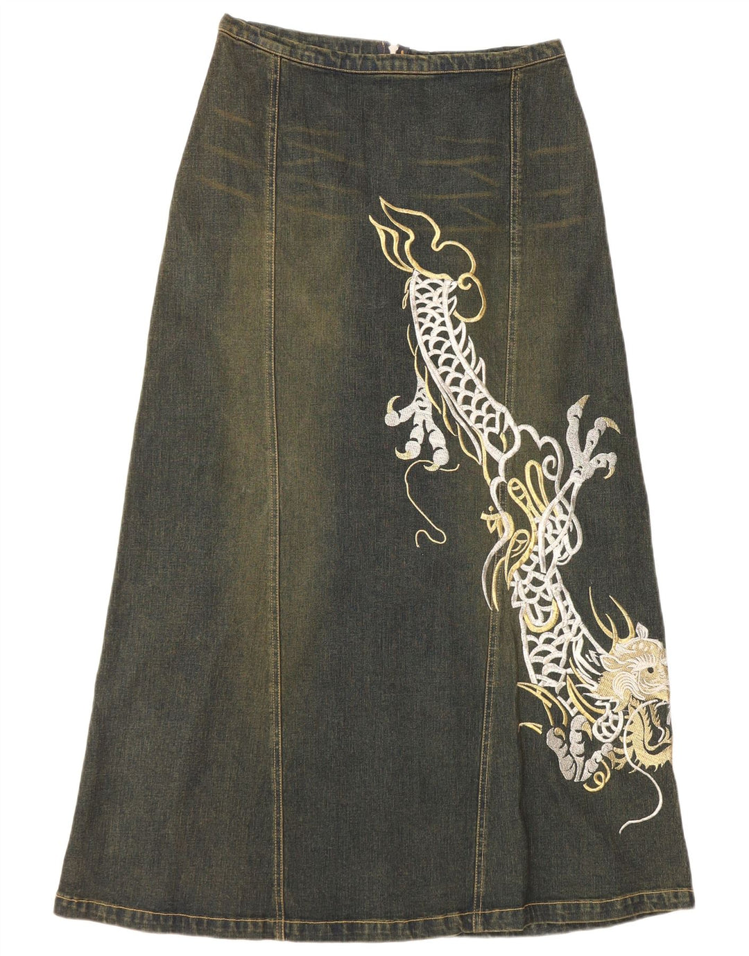 VINTAGE ženska grafička traper suknja UK 12 srednje W30 plavi pamuk