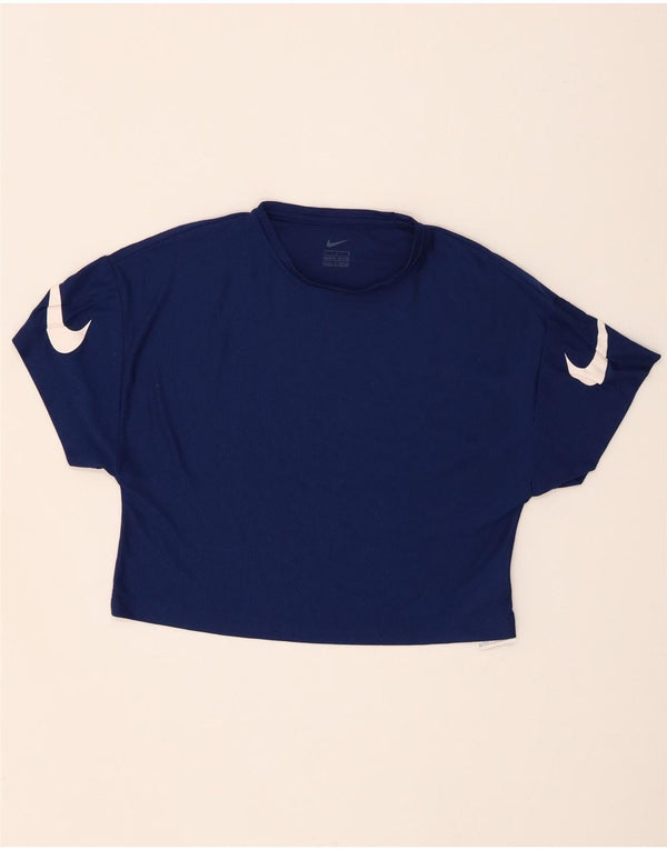 Nike Girls Crop Graphic T-Shirt Top 12-13 Years Large Tavy Blue Poliester