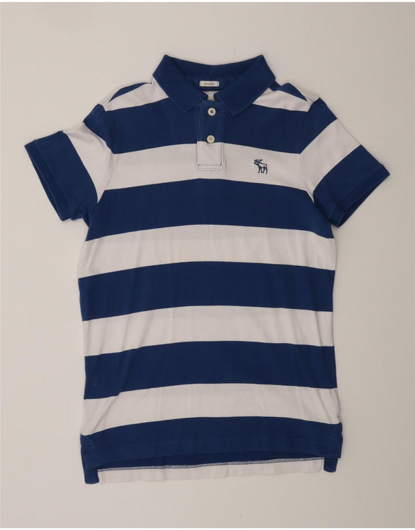 ABERCROMBIE & FITCH Mens Muscle Rugby Polo Shirt Medium Navy Blue Striped