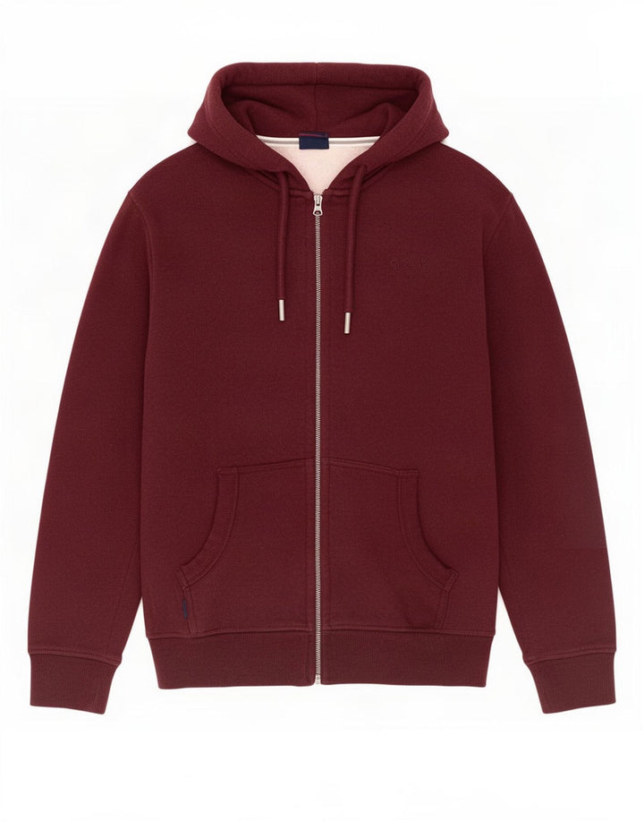 Superdry muški pulover s kapuljačom na patentni zatvarač, srednje kestenjasti pamuk
