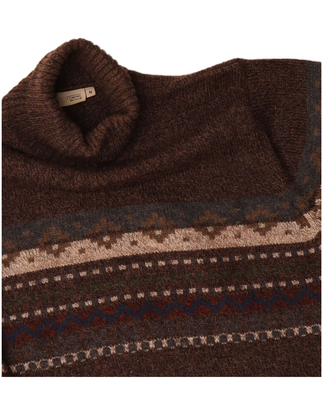 Camel Active muški džemper s rol izrezom Srednje smeđa Fair Isle vuna