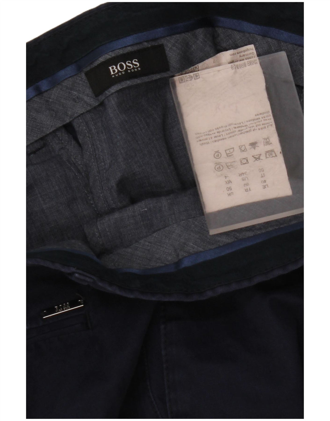 HUGO BOSS Muške uske chino hlače EU 50 Large W34 L32 Mornarsko plavi pamuk