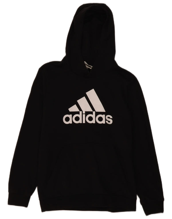 Adidas Boys Graphic Hoodie Jumper 15-16 Years Black Cotton