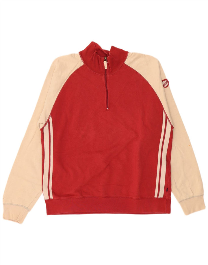 ASICS Mens Zip Neck Sweatshirt Jumper 2XL Red Colourblock Cotton