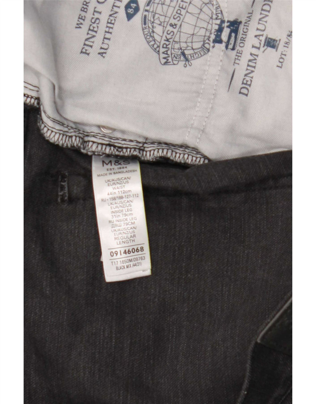 Marks & Spencer muške ravne traperice W44 L31 crni pamuk
