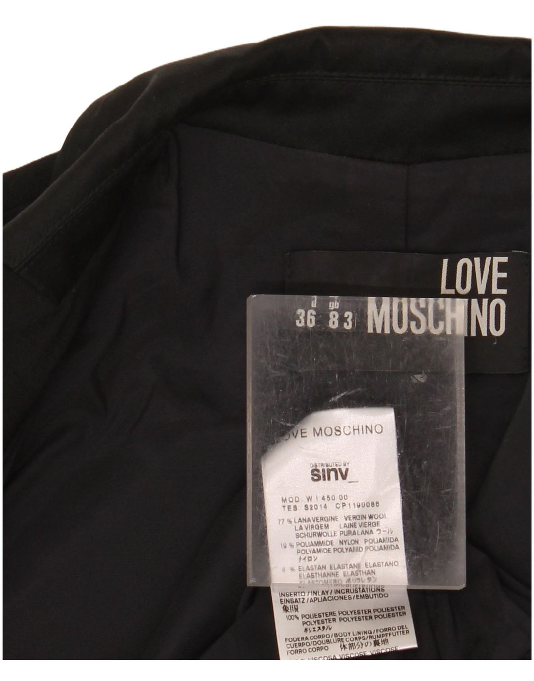 MOSCHINO Ženska jakna s jednim gumbom UK 8 Mala crna djevičanska vuna