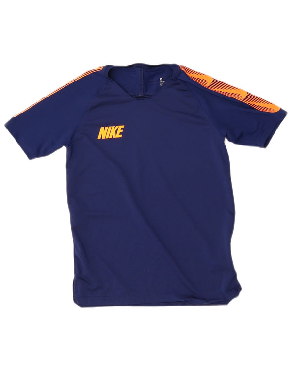NIKE Boys Graphic T-Shirt Top 10-11 Years Medium Navy Blue Colourblock
