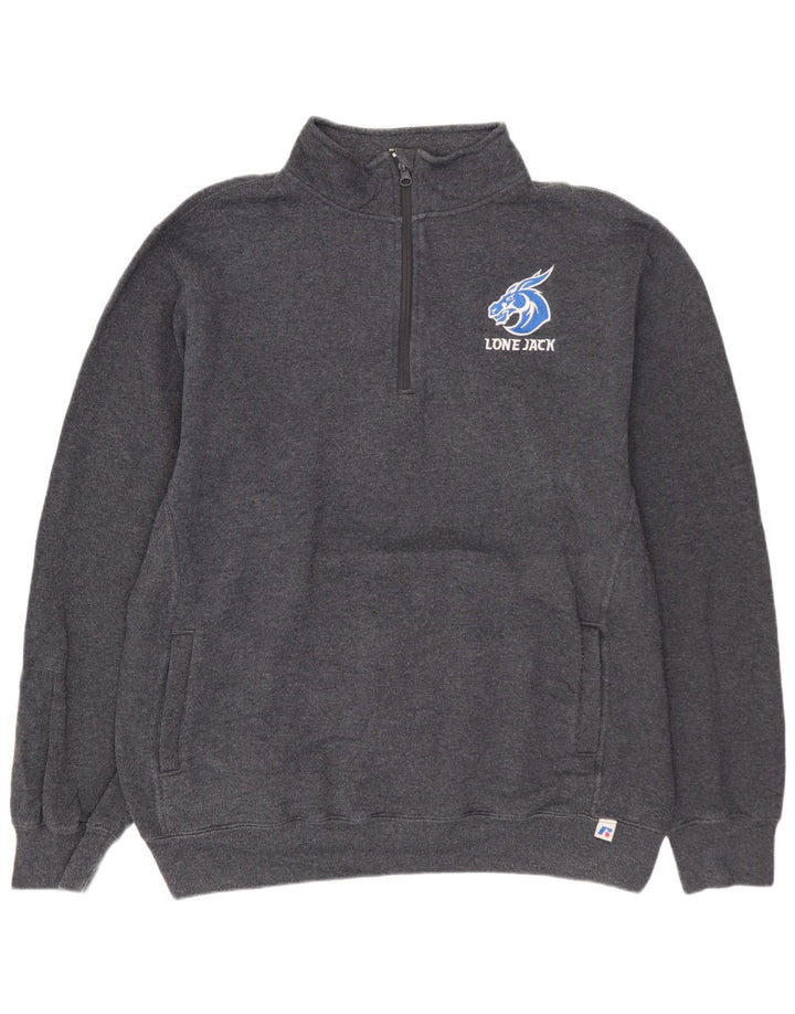 RUSSELL ATHLETIC Muška majica s izrezom na patentni zatvarač Veliki sivi pamuk