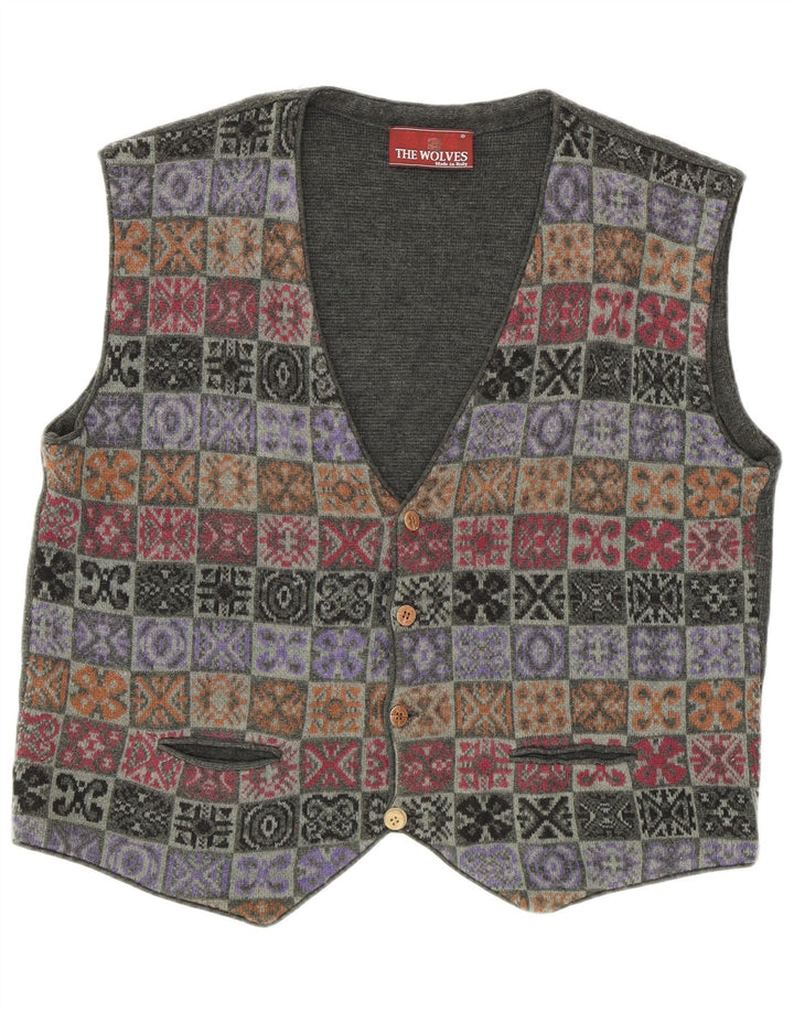 Vintage muški pleteni prsluk IT 52 veliki kaki patchwork