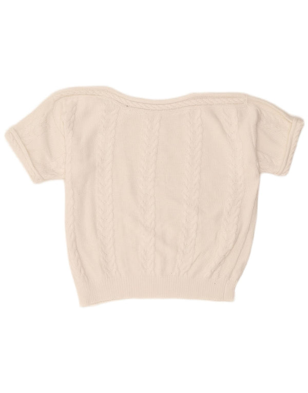 Vintage ženski džemper kratkih rukava s brodskim izrezom UK 14 Veliki bijeli