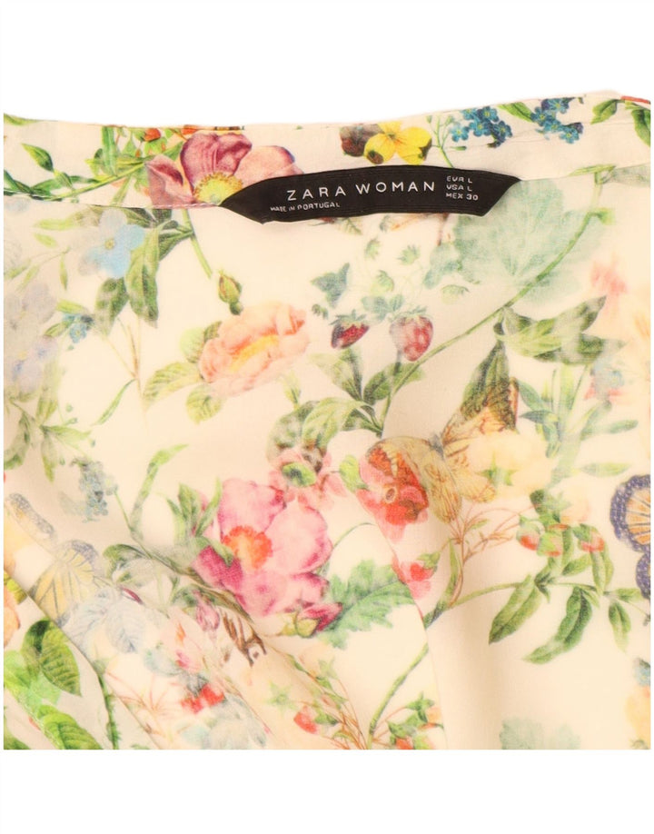 ZARA ženska majica dugih rukava dugih rukava UK 16 Large Off White Floral