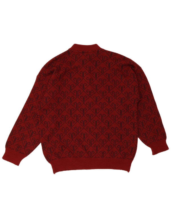 VINTAGE muški džemper s dugmadima i ovratnikom Srednje crveni Argyle/Dijamantna vuna