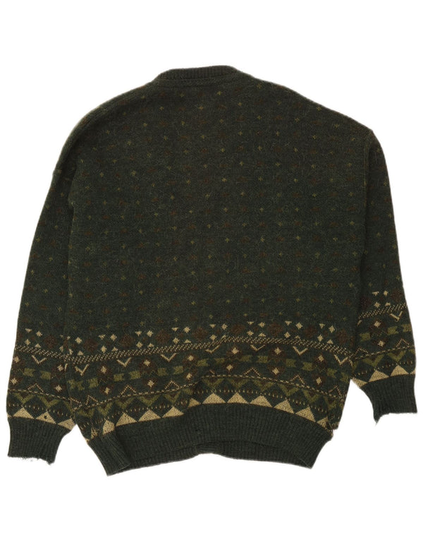 Vintage muški kardigan pulover Large Green Fair Isle