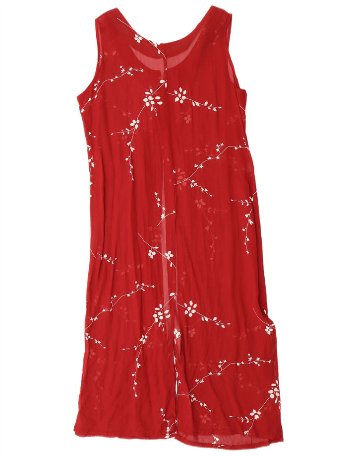 VINTAGE ženska maksi haljina bez rukava UK 14 Velika crvena cvjetna viskoza