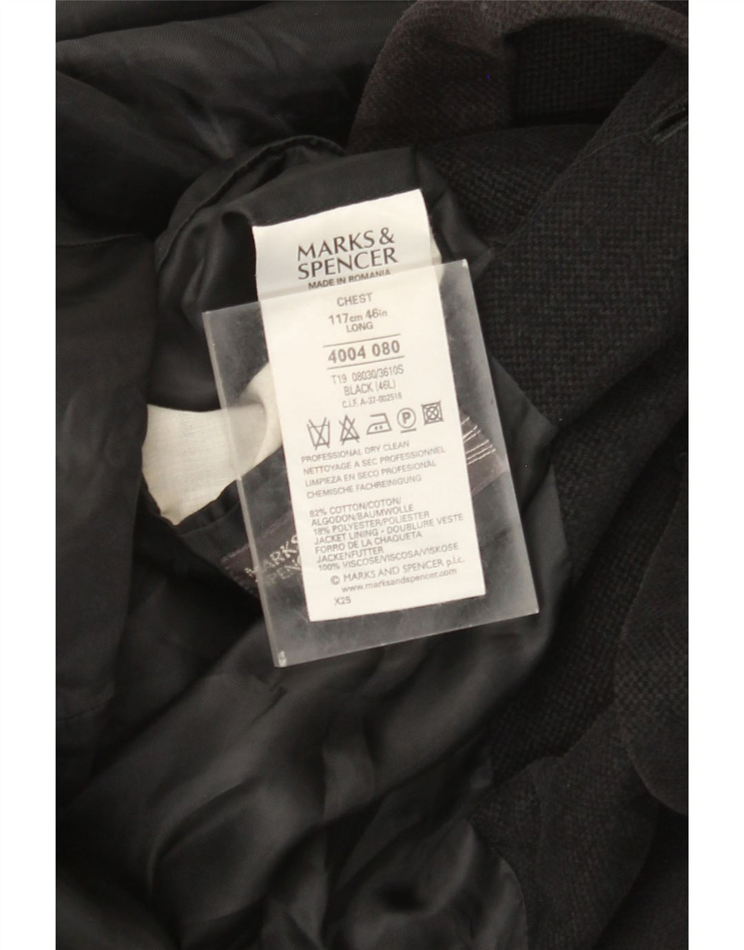 Marks & Spencer muška jakna sako s 3 gumba UK 46 XL crni pamuk