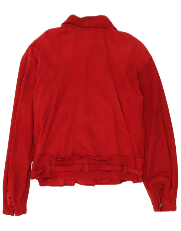 VINTAGE dvodijelni ženski komplet suknji od brušene kože UK 14 Srednje W30 crvena koža