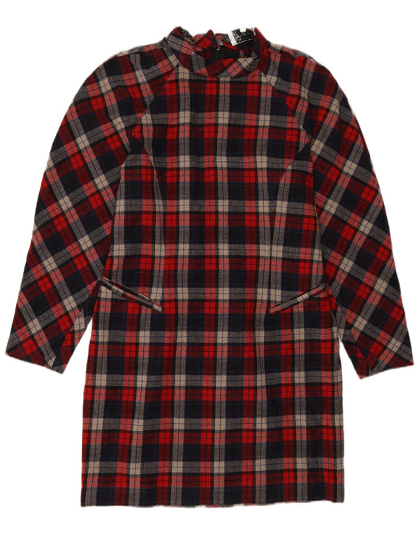 Vintage Womens Long Sleeve Shift Dress IT 46 Large Red Check